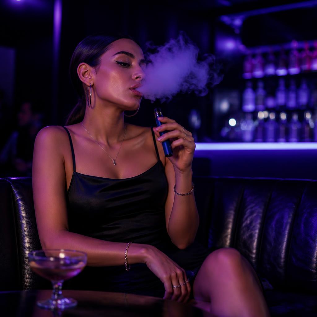 Personne élégante vape dans un bar lounge premium