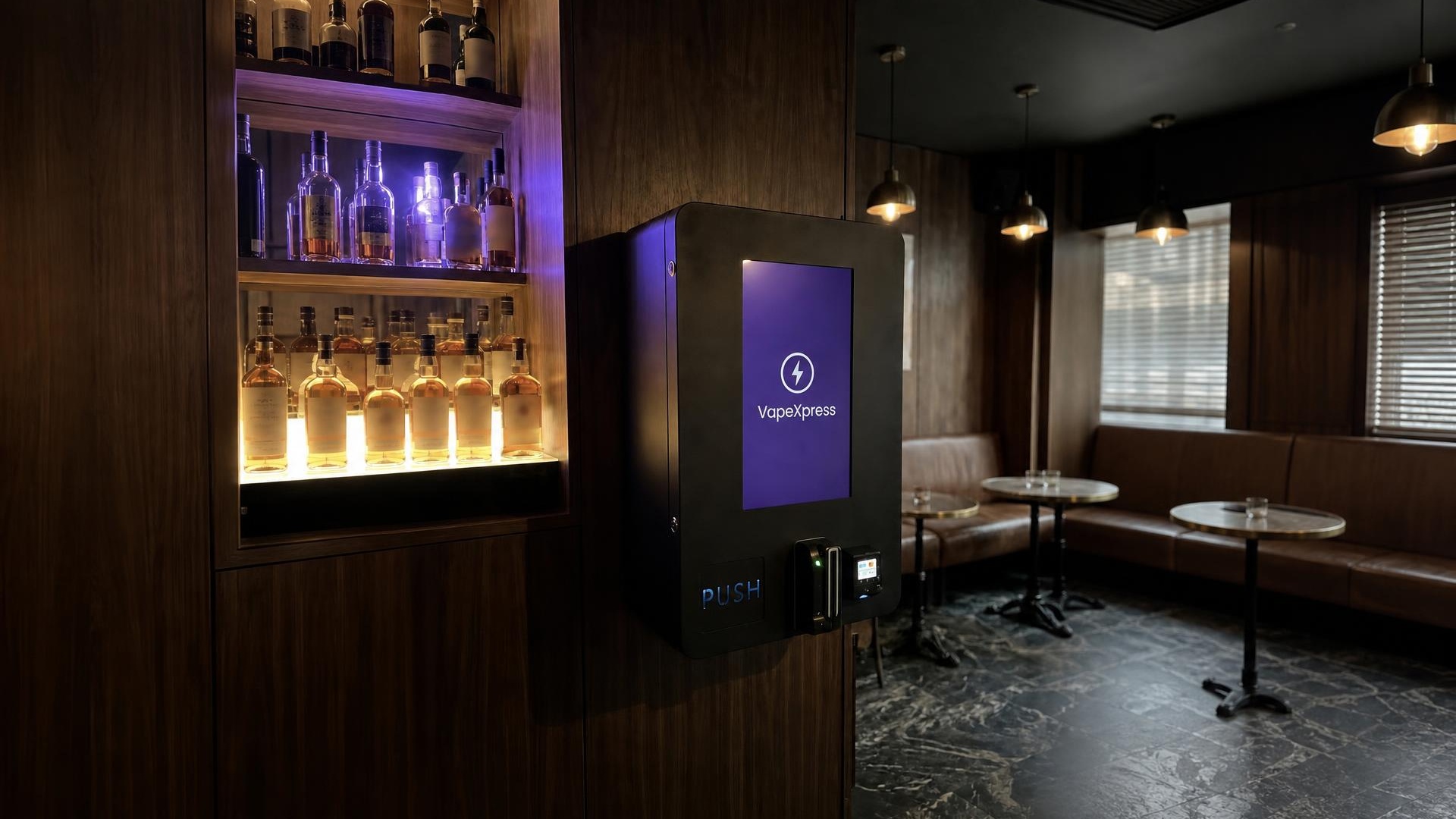 Illustration : distributeur VapeXpress VP02 Pro dans un bar